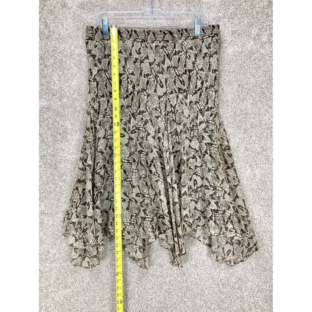 Michael Kors Silk Snakeskin Asymmetrical Hem Skirt Women L Brown Boho Flowy Chic